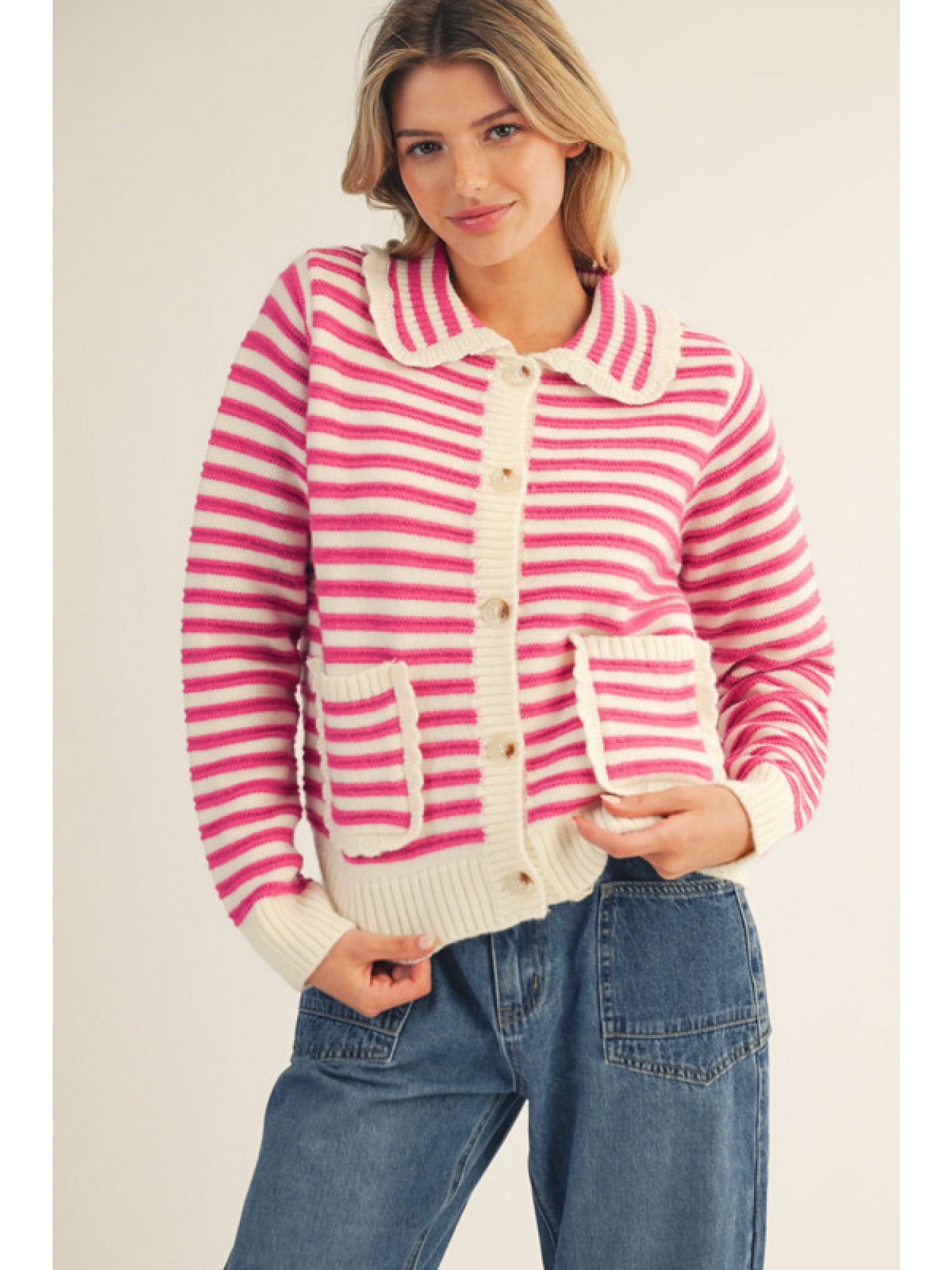 Fuchsia Striped Sweater Cardigan