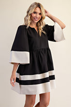Load image into Gallery viewer, Black &amp; White V-Neck Wide Sleeve Dress
