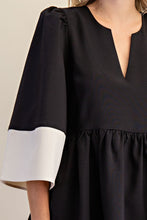 Load image into Gallery viewer, Black &amp; White V-Neck Wide Sleeve Dress
