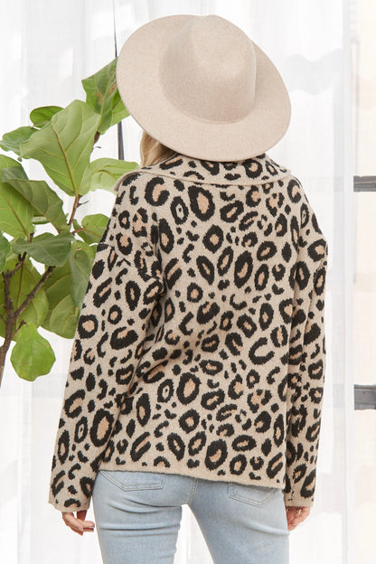 Leopard Print Button Down Knit Cardigan