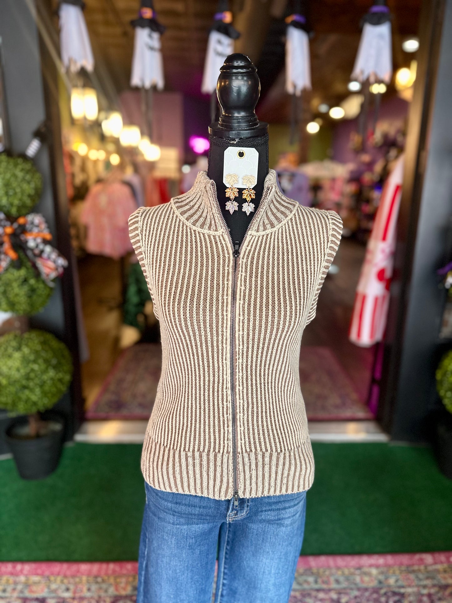 Cocoa Ribbed Knit Jacket Vest