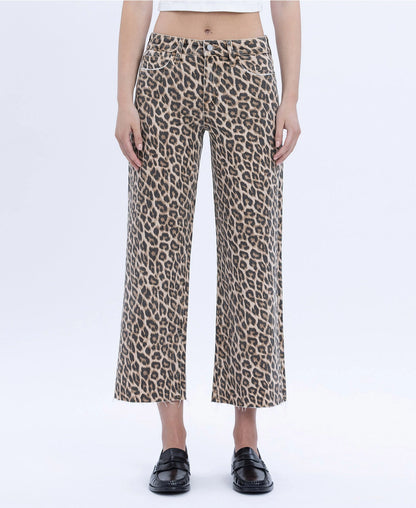 Vervet High Rise Leopard Print Cropped Wide Leg Jeans