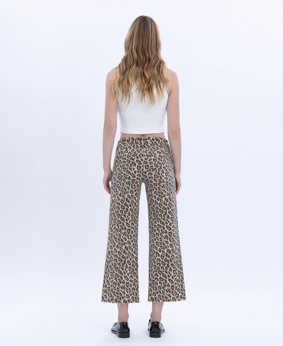 Vervet High Rise Leopard Print Cropped Wide Leg Jeans