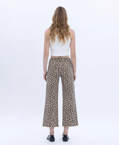 Vervet High Rise Leopard Print Cropped Wide Leg Jeans