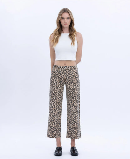 Vervet High Rise Leopard Print Cropped Wide Leg Jeans