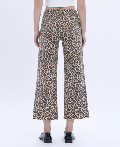 Vervet High Rise Leopard Print Cropped Wide Leg Jeans