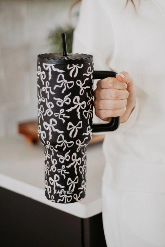 Katydid Black & White Bows All Over 38oz Tumbler