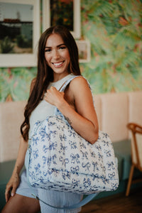 Light Blue Toile Coquette Bows Weekender