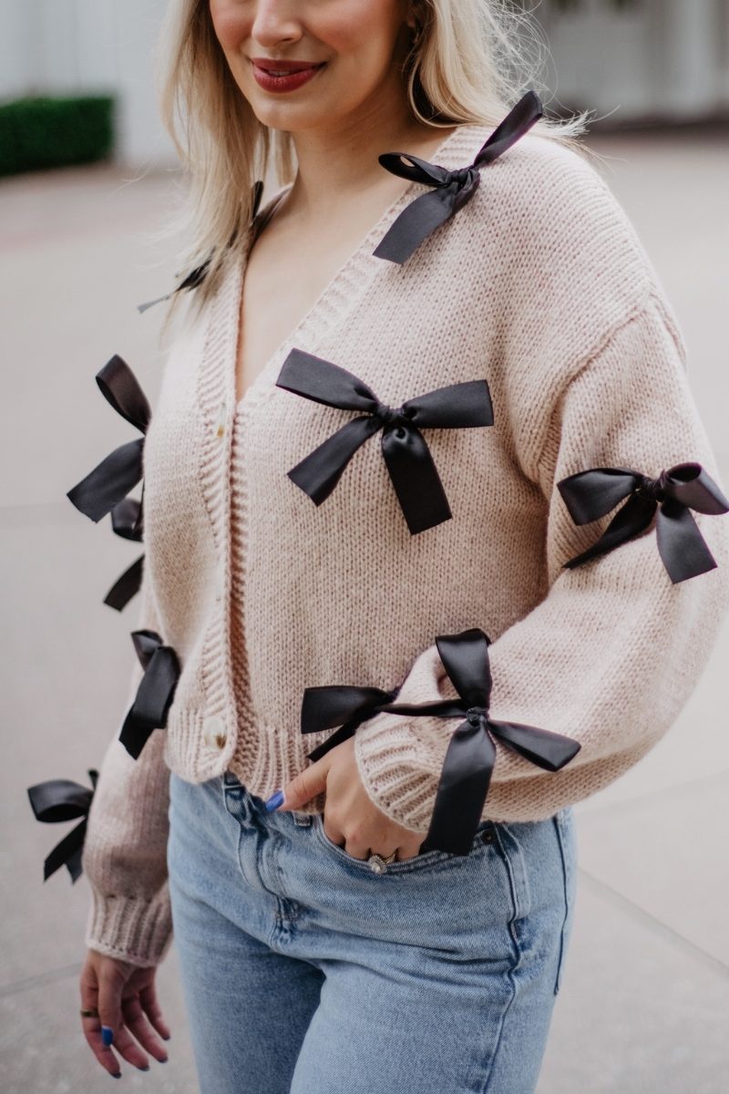 Bow Knit Cardigan Sweater