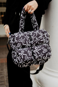 Black Bow Print Puffer Tote