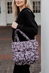 Black Bow Print Puffer Tote