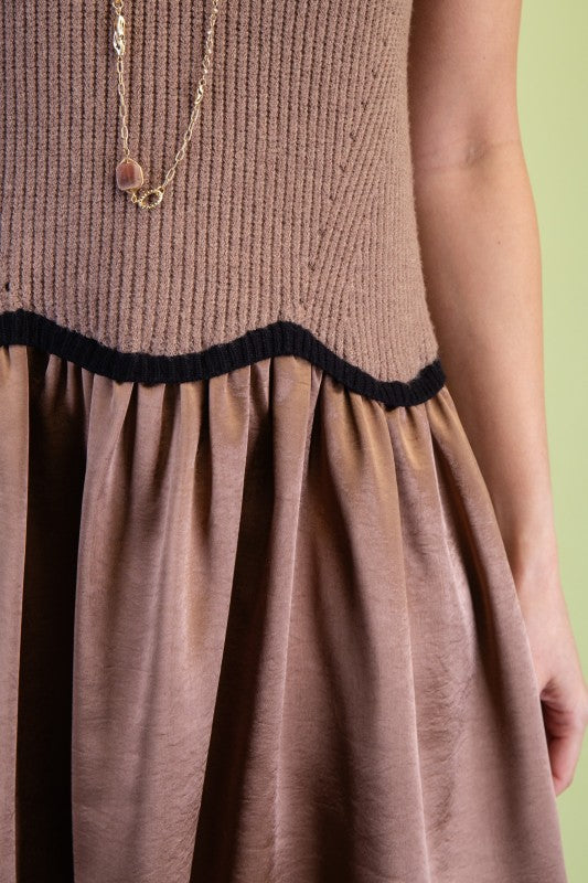 Mocha Mock Neck Sweater Vest Dress