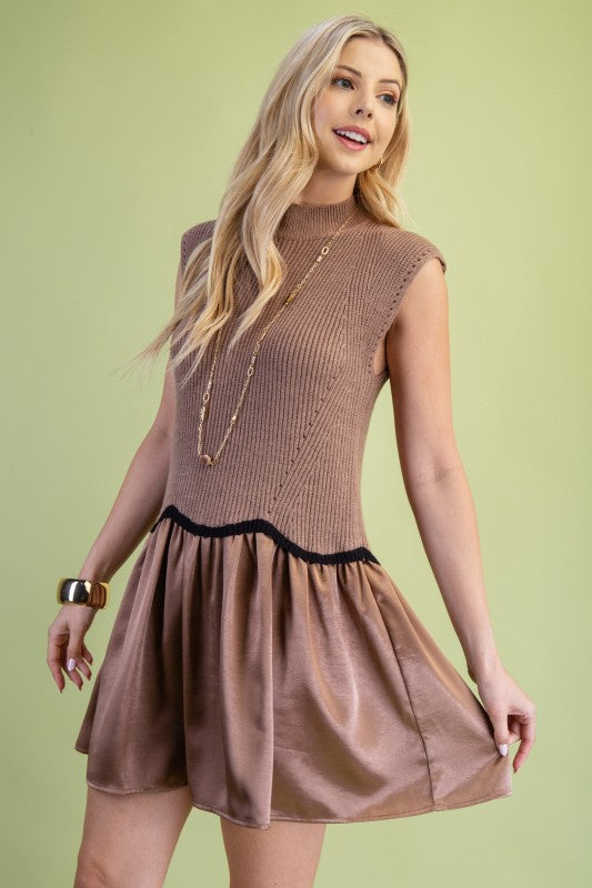 Mocha Mock Neck Sweater Vest Dress