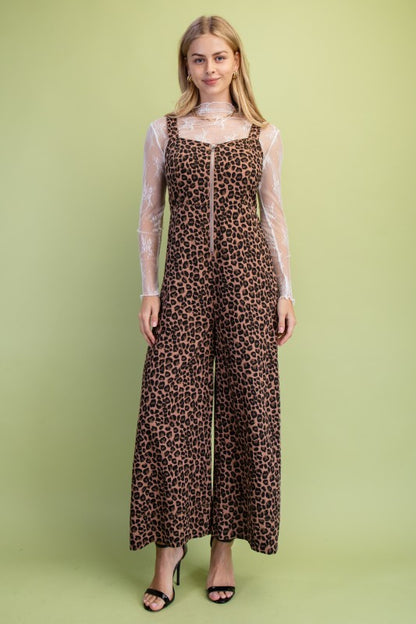 Front Zip Leopard Jumpsuit