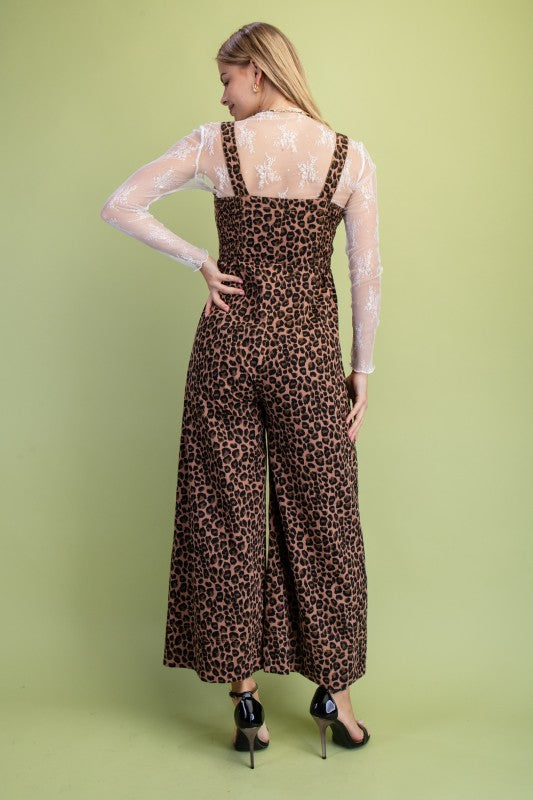 Front Zip Leopard Jumpsuit