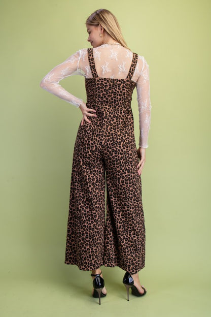 Front Zip Leopard Jumpsuit
