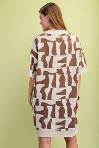 Short Sleeve Geometric Print Sweater Dress
