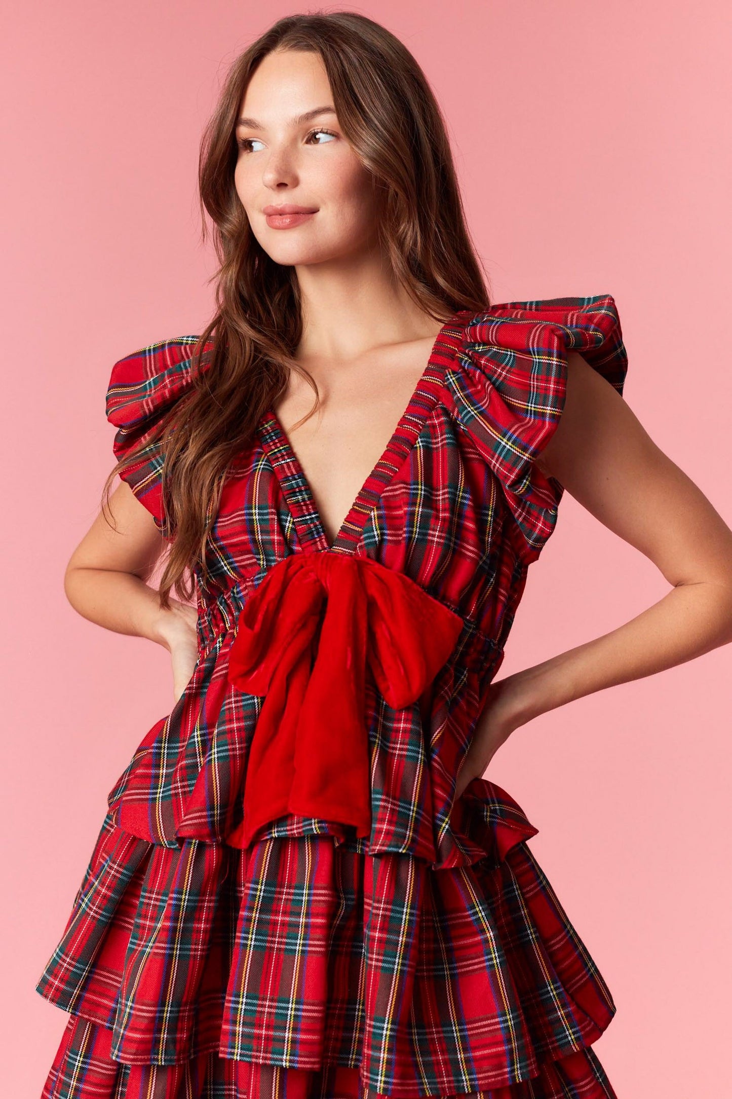 Red Christmas Plaid Mini Dress