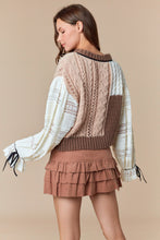 Load image into Gallery viewer, Ivory &amp; Brown Lace Cable Knit Cropped Sweater
