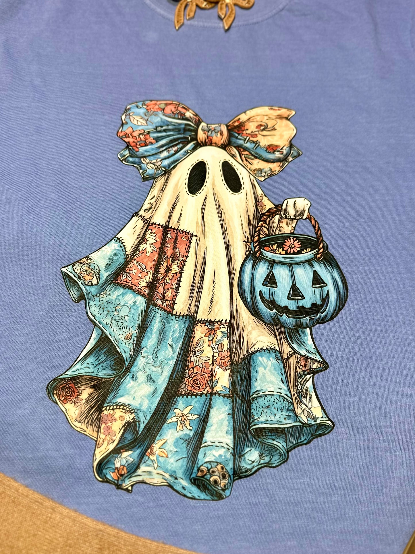 Comfort Colors Retro Denim Blue Halloween Ghost T-Shirt