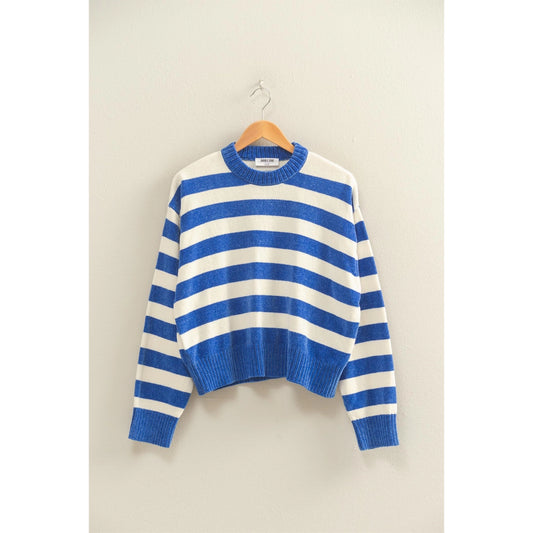Cobalt Blue & White Striped Sweater