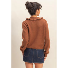Load image into Gallery viewer, Chestnut Ruffle Collar Cardigan Sweater
