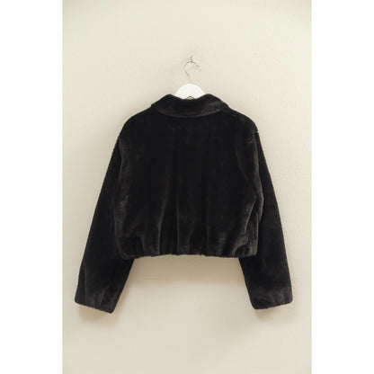 Black Faux Fur Zip Up Coat