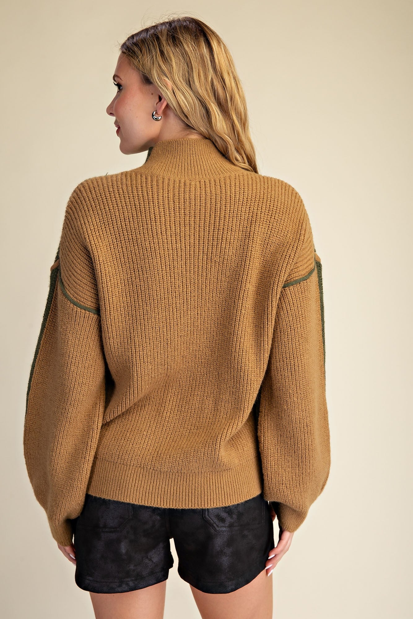 Olive & Brown Contrast Mock Neck Sweater