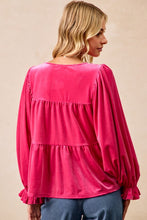 Load image into Gallery viewer, Fuchsia Velvet Bow Tie Babydoll Top
