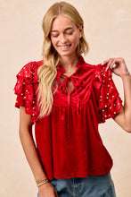 Load image into Gallery viewer, Red Velvet Pearl &amp; Jewel Studded Blouse
