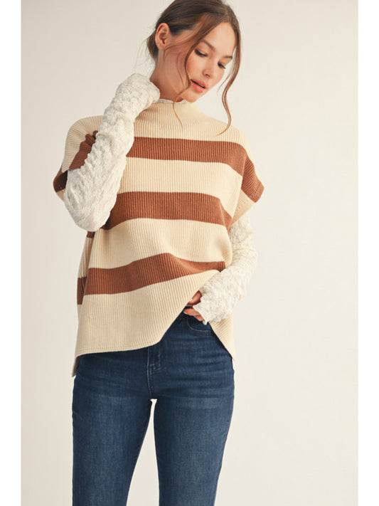 Mocha Mousse & Ivory Striped Knit Top