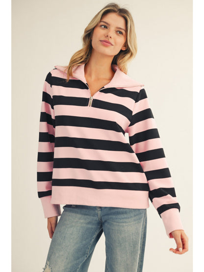 Pink Striped Quarter Zip Pullover