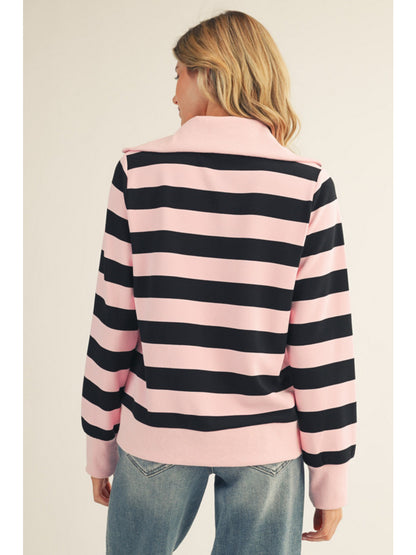 Pink Striped Quarter Zip Pullover