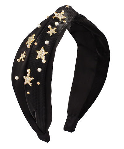 Rhinestone Star & Pearl Studded Top Knot Headband