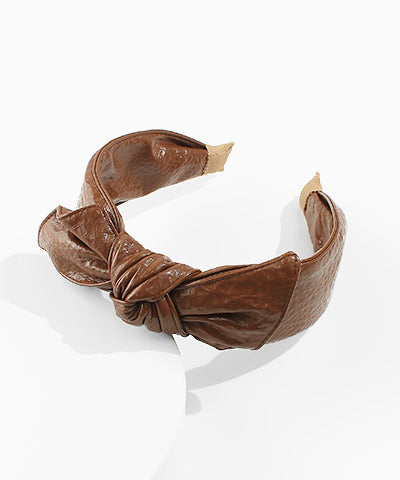 Brown Faux Leather Bow Headband