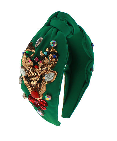 Sequin Rudolph Top Knot Headband