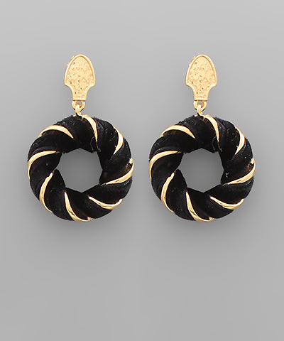 Black Velvet Wrap Circle Earrings