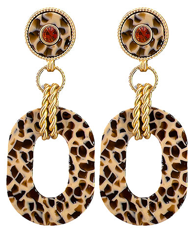 Leopard Oval Double Chain Earrings