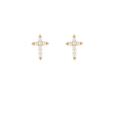 Pearl Embellished Cross Studs