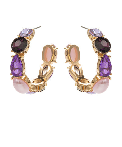 Purple & Black Jeweled Hoops