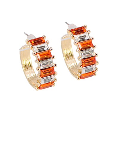 Orange & Clear Jeweled Hoops