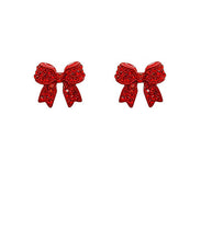 Load image into Gallery viewer, Red Rhinestone Bow Studs
