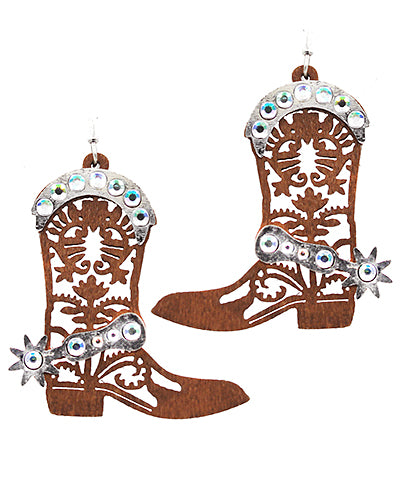 Jeweled Brown Cowboy Boot Earrings