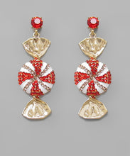 Load image into Gallery viewer, Red &amp; White Rhinestone Embellished Peppermint Earrings
