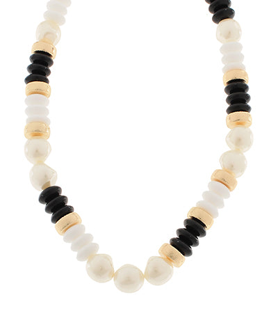 Black, White, & Gold Rondelle Beaded Pearl Necklace