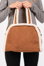 Load image into Gallery viewer, Brown Fleece Trimmed Tote / Crossbody
