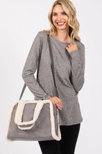 Load image into Gallery viewer, Grey Fleece Trimmed Tote / Crossbody Bag
