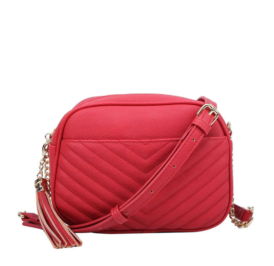 Red Double Zipper V Pattern Stitch Crossbody