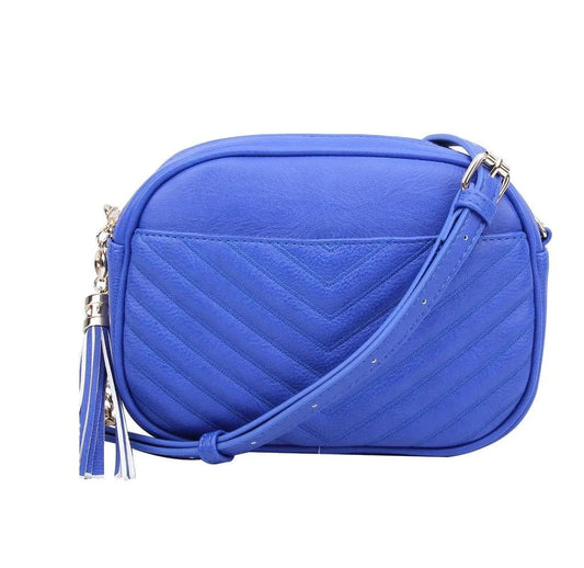 Royal Blue Double Zipper V Patterned Stitch Crossbody