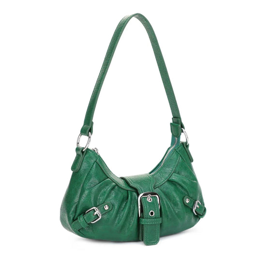 Hunter Green Buckle Baguette Shoulder Bag